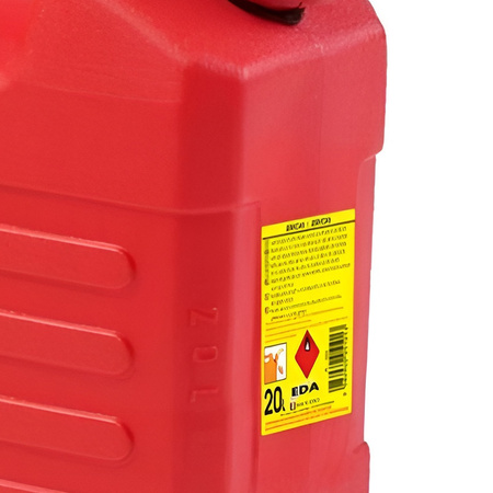 Kunststof jerrycan 20 liter rood geschikt voor gevaarlijke vloeistoffen L35 x B23 x H37 cm