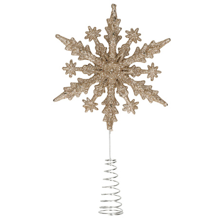 Kunststof kerstboom 3D sneeuwvlok piek glitter champagne goud 20 cm