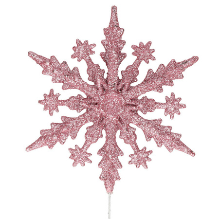 Kunststof kerstboom 3D sneeuwvlok piek glitter roze 20 cm