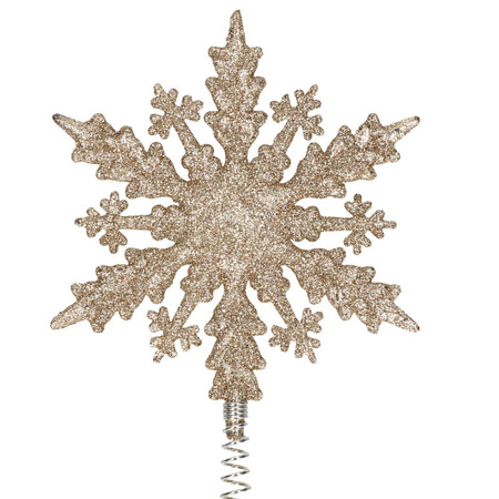 Kunststof kerstboom platte sneeuwvlok piek glitter champagne goud 20 cm