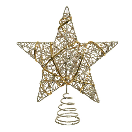 Kunststof ster piek/kerstboom topper champagne goud 22 cm