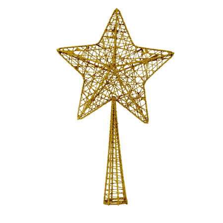 Kunststof ster piek/kerstboom topper glitter goud 28 cm