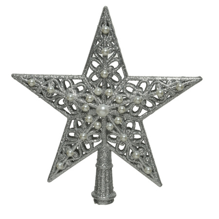 Kunststof ster piek/kerstboom topper zilver 21 cm