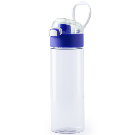 Kunststof waterfles/drinkfles transparant met blauwe schroefdop en handvat 580 ml