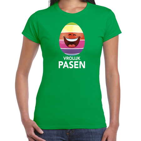 Lachend Paasei vrolijk Pasen t-shirt groen voor dames - Paas kleding / outfit