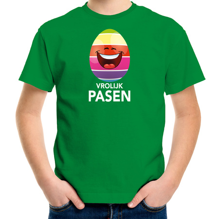 Lachend Paasei vrolijk Pasen t-shirt groen voor kinderen - Paas kleding / outfit