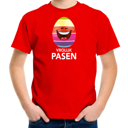Lachend Paasei vrolijk Pasen t-shirt rood voor kinderen - Paas kleding / outfit