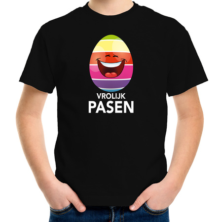 Lachend Paasei vrolijk Pasen t-shirt zwart voor kinderen - Paas kleding / outfit