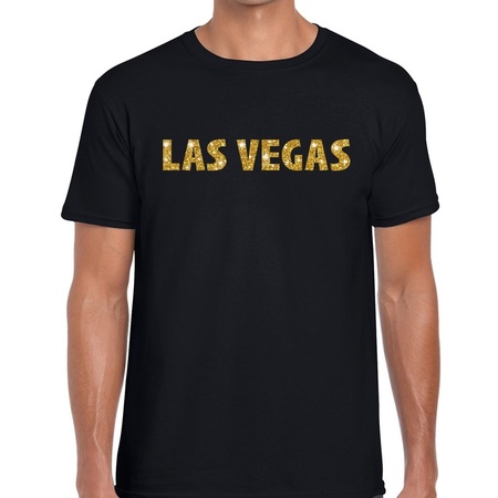Las Vegas gouden glitter tekst t-shirt zwart heren