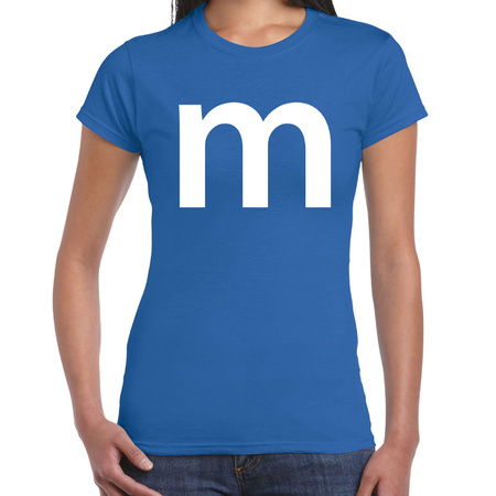 Letter M verkleed/ carnaval t-shirt blauw voor dames