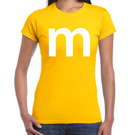 Letter M verkleed/ carnaval t-shirt geel voor dames
