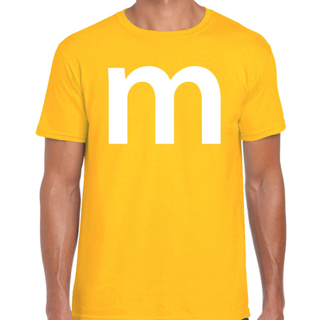 Letter M verkleed/ carnaval t-shirt geel voor heren