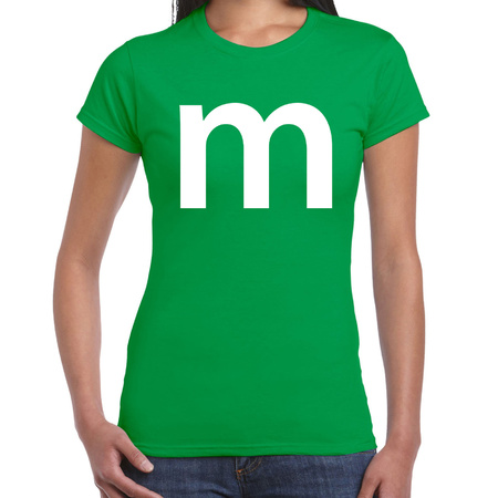 Letter M verkleed/ carnaval t-shirt groen voor dames