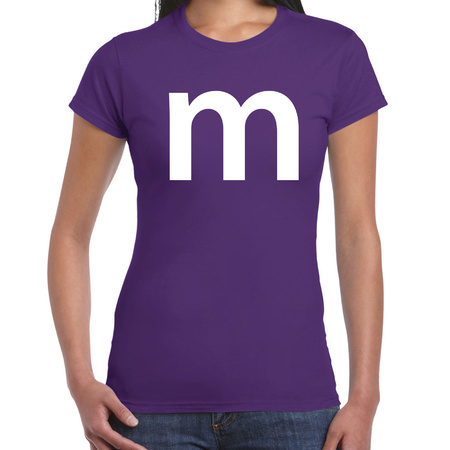 Letter M verkleed/ carnaval t-shirt paars voor dames