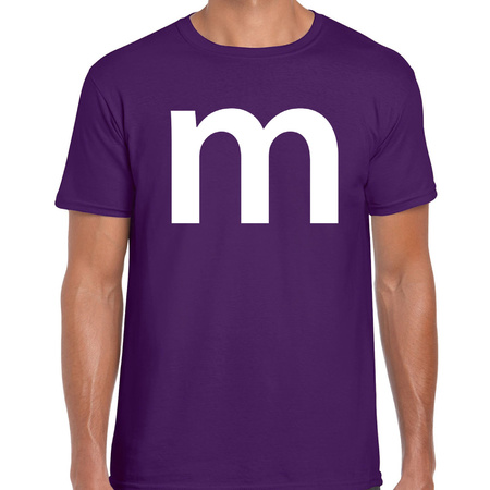 Letter M verkleed/ carnaval t-shirt paars voor heren