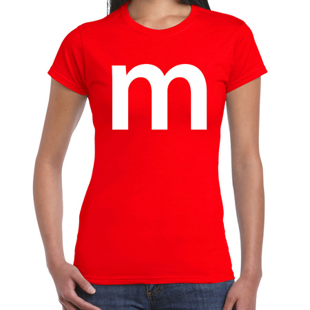 Letter M verkleed/ carnaval t-shirt rood voor dames