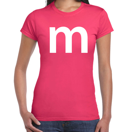 Letter M verkleed/ carnaval t-shirt roze voor dames