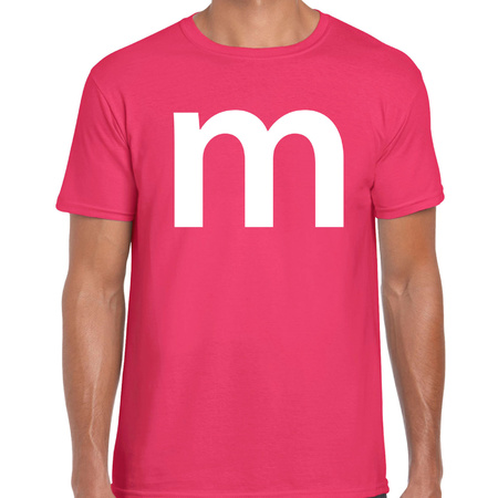 Letter M verkleed/ carnaval t-shirt roze voor heren