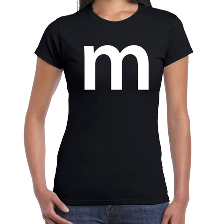 Letter M verkleed/ carnaval t-shirt zwart voor dames