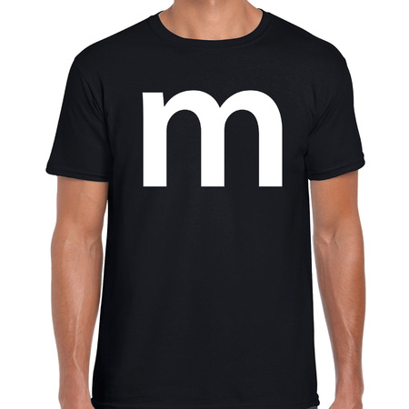 Letter M verkleed/ carnaval t-shirt zwart voor heren