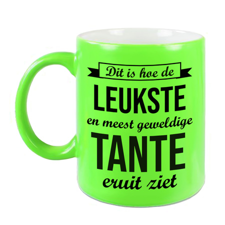 Leukste en meest geweldige tante gift coffee mug / tea cup neon green 330 ml