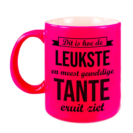 Leukste en meest geweldige tante gift coffee mug / tea cup neon pink 330 ml
