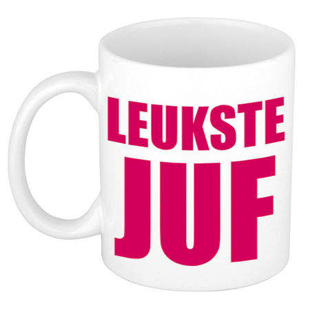 Leukste juf gift coffee mug / tea cup pink letters 300 ml