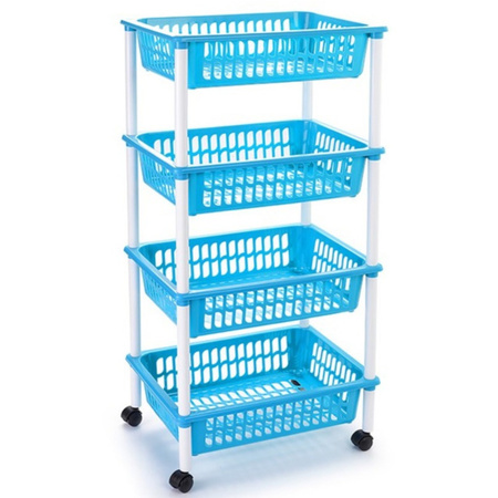 Lichtblauwe opberg trolley/roltafel met 4 manden 85 cm