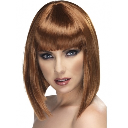 Light brown wig with bob and fringe