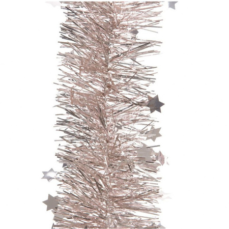 Kerstversiering kunststof glitter ster piek 19 cm en folieslingers pakket lichtroze van 3x stuks