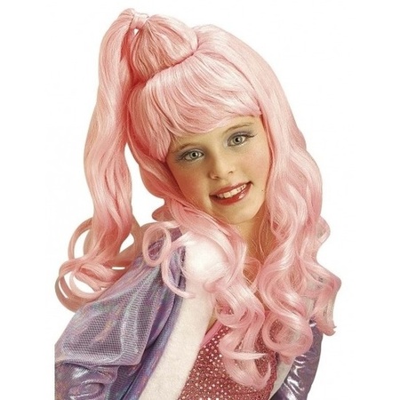 Light pink wig with curls for children