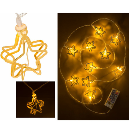 Kleine kunst kerstboom - besneeuwd - incl. 3D sterren lichtsnoer metallic goud - H45 cm
