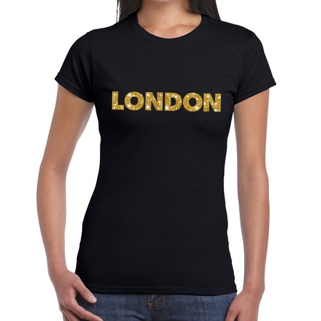 London goud glitter tekst t-shirt zwart dames