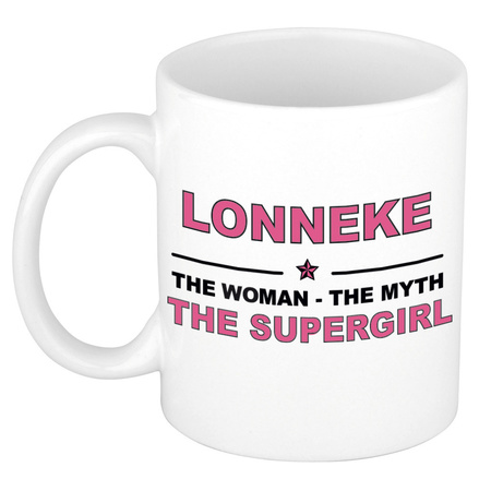 Lonneke The woman, The myth the supergirl cadeau koffie mok / thee beker 300 ml