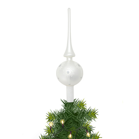 Luxury glass tree topper decorated white 28 cm
