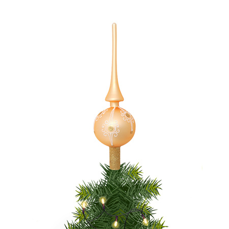 Luxe kerstboom piek - mat goud - 28 cm - glas - gedecoreerd