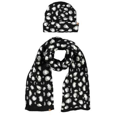 Scarf and hat set for children leopard print black/white