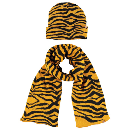 Luxe kinder winterset sjaal en muts tijger print okergeel