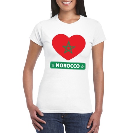 Marokko hart vlag t-shirt wit dames
