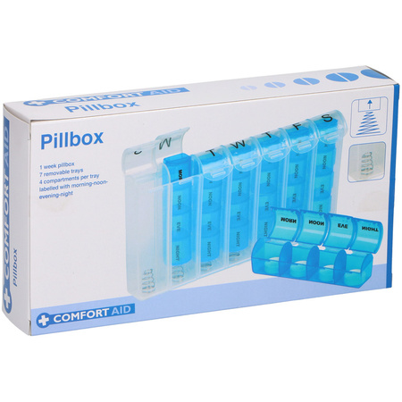 Medicine pillbox 7 days with coil spring English blue 20 cm