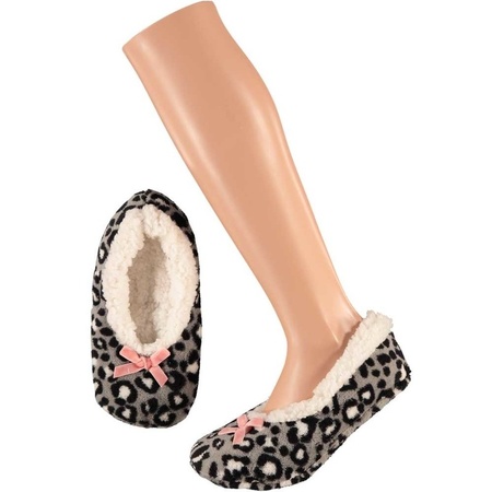 Meisjes ballerina pantoffels/sloffen luipaard grijs maat 28-30