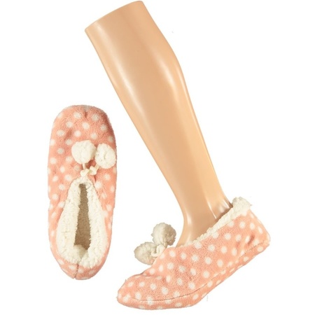 Meisjes ballerina pantoffels/sloffen stippen roze maat 28-30