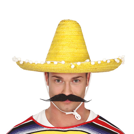 Mexicaanse Sombrero hoed voor heren - carnaval/verkleed accessoires - geel - met ornamenten