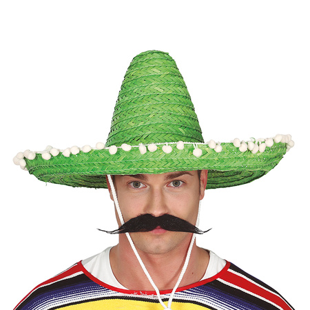 Mexicaanse Sombrero hoed voor heren - carnaval/verkleed accessoires - groen - met ornamenten