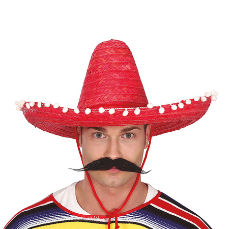 Mexicaanse Sombrero hoed voor heren - carnaval/verkleed accessoires - rood - met ornamenten