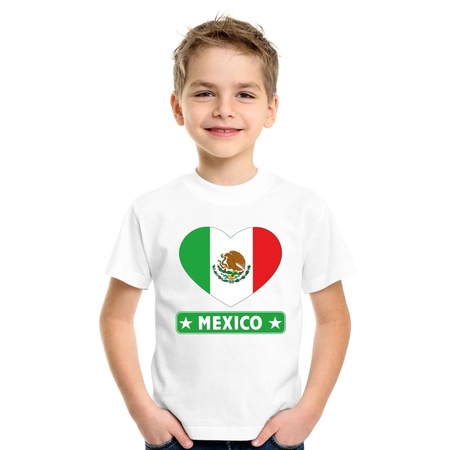 Mexico hart vlag t-shirt wit jongens en meisjes