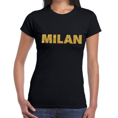 Milan gouden glitter tekst t-shirt zwart dames