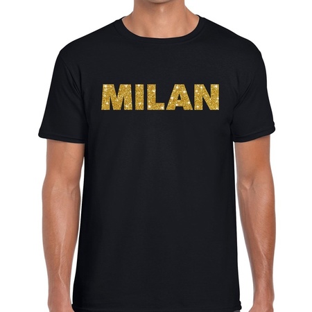 Milan gouden glitter tekst t-shirt zwart heren