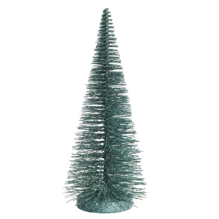Mini decoratie kerstboompje - groen glitter - H30 cm - kunststof 