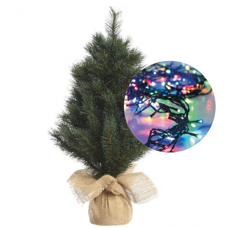 Mini kerstboom 45 cm - met kerstverlichting gekleurd 300 cm - 40 leds
